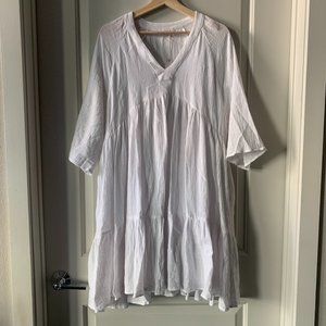 Olivaceous White Long Sleeve Flowy Dress